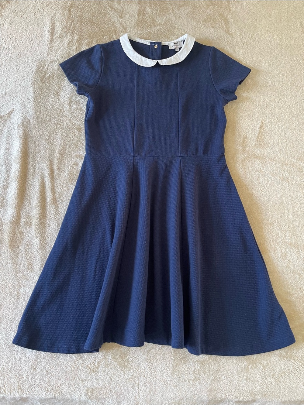 Cyrillus Paris Girls Size 12 Navy Peter Pan Collar Fit Flare Dress Preppy EU